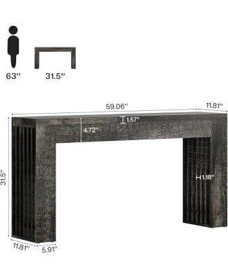 59-Inch Long Wooden Console Sofa Table Behind The Couch with Vertical Slat Legs for Entrance