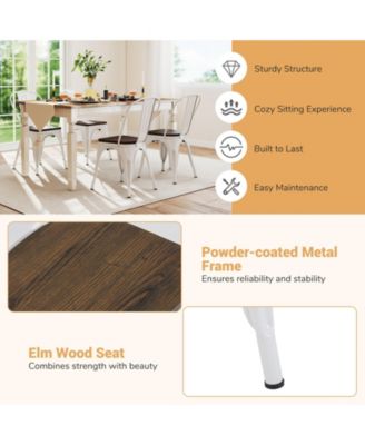 Tolix Style Metal Dining Chairs Set of 4 w/Wood Seat & Removable Backrest