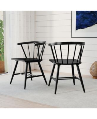Windsor Dining Chair Set of 4 w/Rubber Wood Frame Curved Spindle Back & Armrest