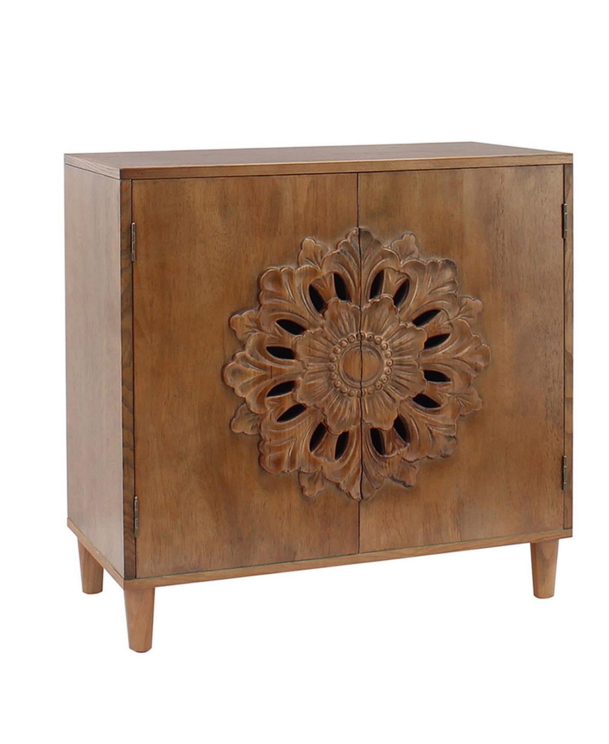 Lovmor Hand Carved Floral Accent Cabinet Rustic Boho Storage Two Door Hallway Sideboard