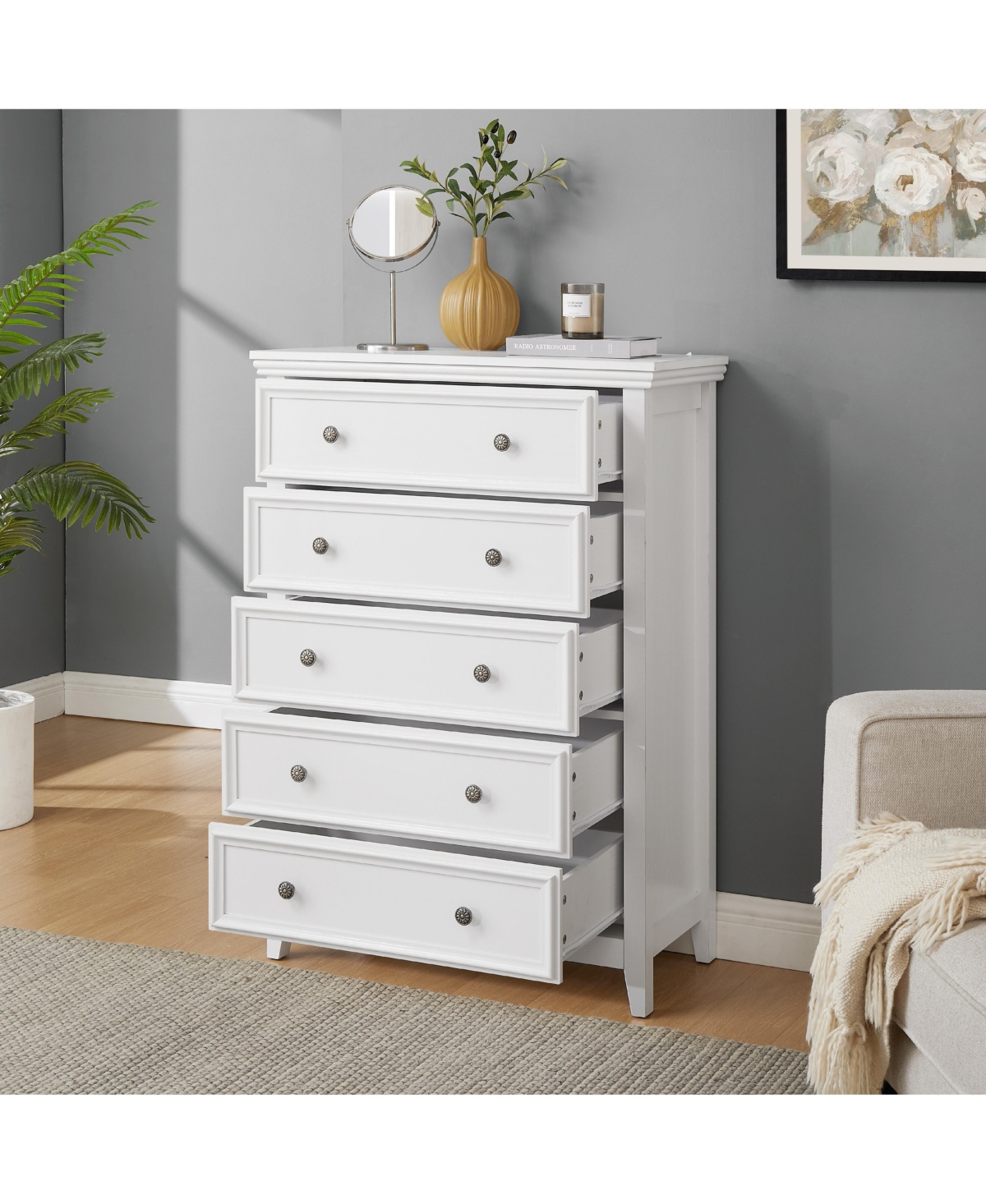 Lovmor 5-Drawer Wooden Cabinet with Anti-Tipping Device
