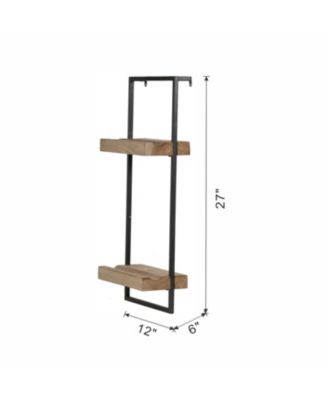 12x6x27" Iron and Wood Wall Shelf With Two Shelves