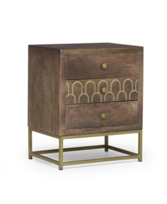 Gold Fish Scale 3-Drawer Mango Wood Contemporary Side Table