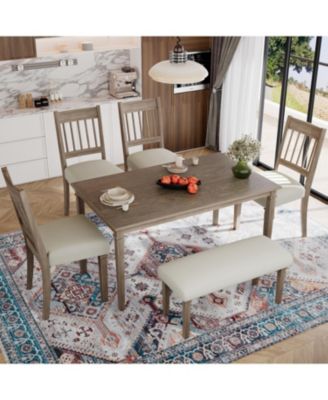 Retro 6-Piece Dining Set: Table, 4 Chairs & Bench