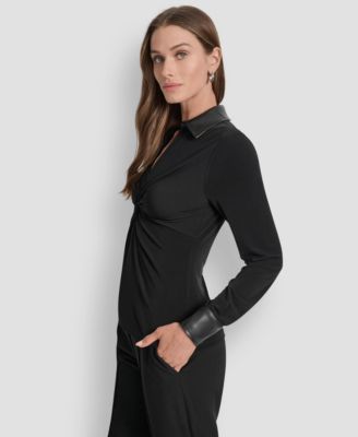 Women's Twist-Front Contrast-Trim Pull-On Top