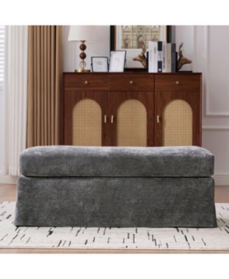 Streamdale 46" Wide Modern Chenille Ottoman with Black Metal Legs,