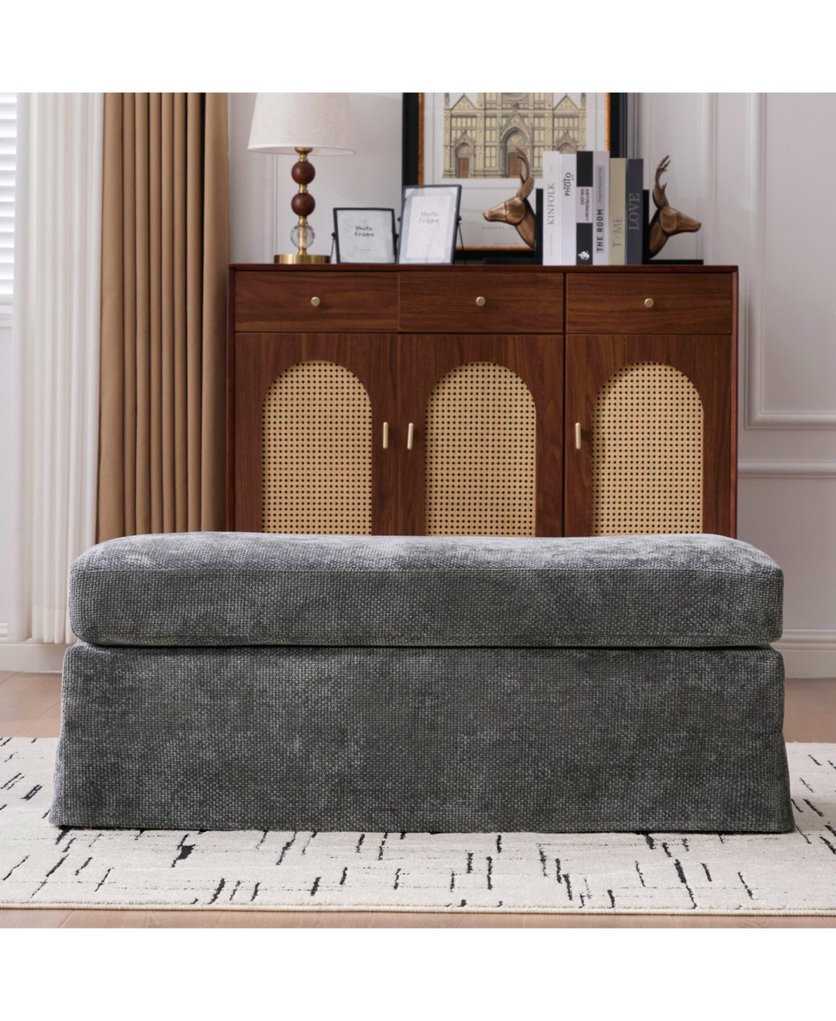 Streamdale Furniture Streamdale 46" Wide Modern Chenille Ottoman with Black Metal Legs,
