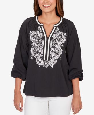 Petite Embroidered Soft Poplin Peasant Top