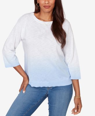 Petite Dip Dye Ombre Cotton Pullover Sweater