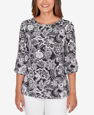 Petite Dotted Floral Puff Print Knit Top