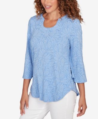 Petite Horseshoe Neck Solid Floral Jacquard Top