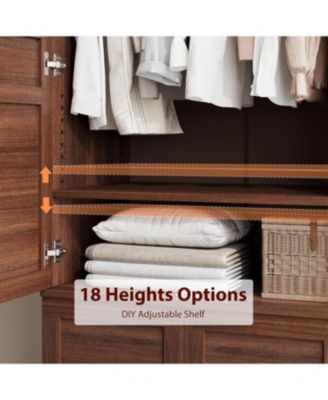 72" Armoire Wardrobe Closet with 4 Doors, Hanging Rod & Adjustable Shelves, Freestanding Wooden Clothing Cabinet for Bedroom