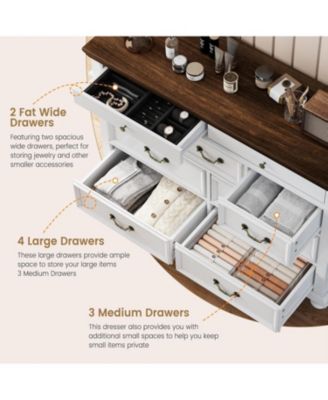 9-drawer rustic dresser, 47" wide with vintage metal handles, perfect for bedroom, closet, or living room storage.