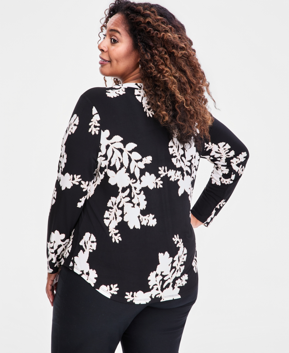 Jm Collection Plus Zip-Pocket V-Neck Long-Sleeve Top, Macy's Exclusive