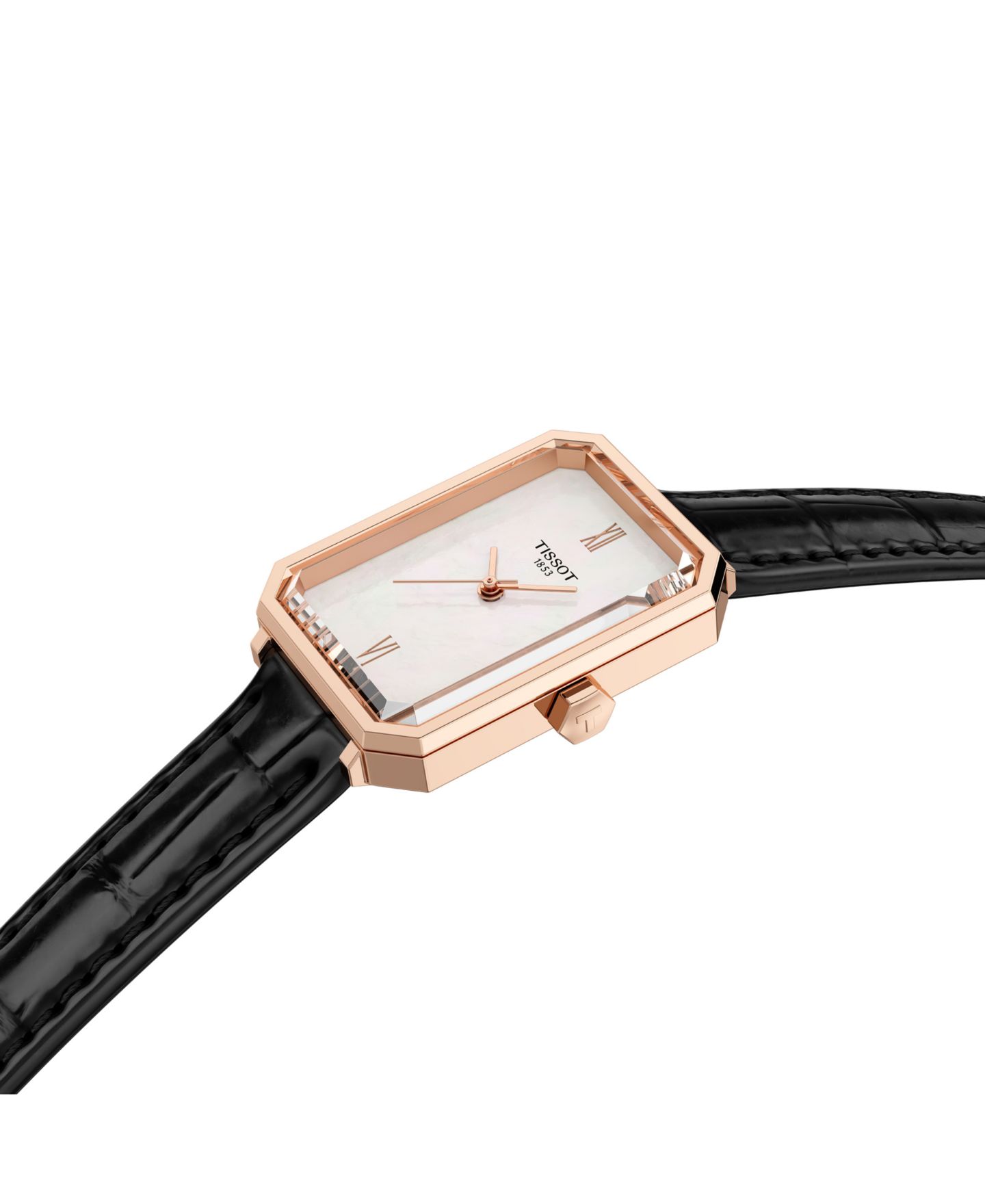 Женские кварцевые часы Tissot с чёрным кожаным ремешком, 21.80 мм — фото 3