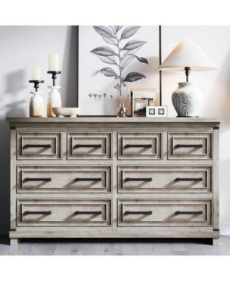 8 Drawers Dresser Chests for Bedroom, 55" Wide Wood Rustic Chest of Drawers, Farmhouse Storage Dressers Organizer