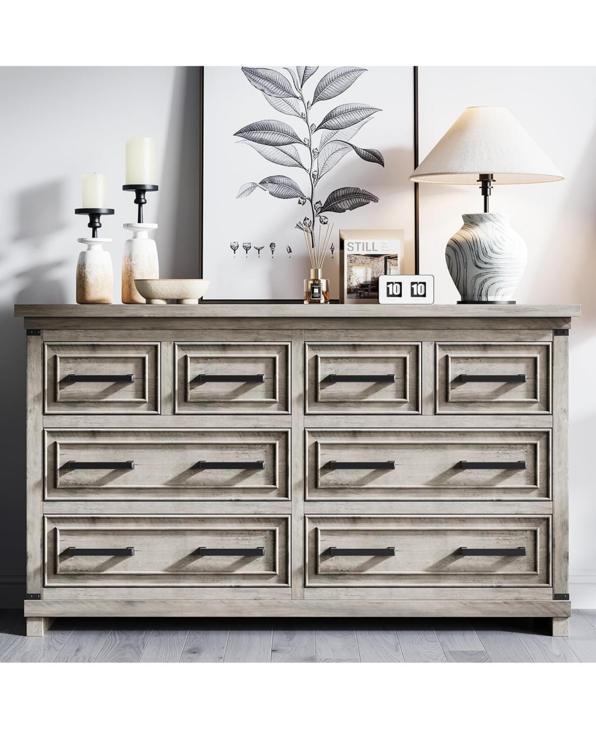 gaomon 8 Drawers Dresser Chests for Bedroom, 55" Wide Wood Rustic Chest of Drawers, Farmhouse Storage Dressers Organizer