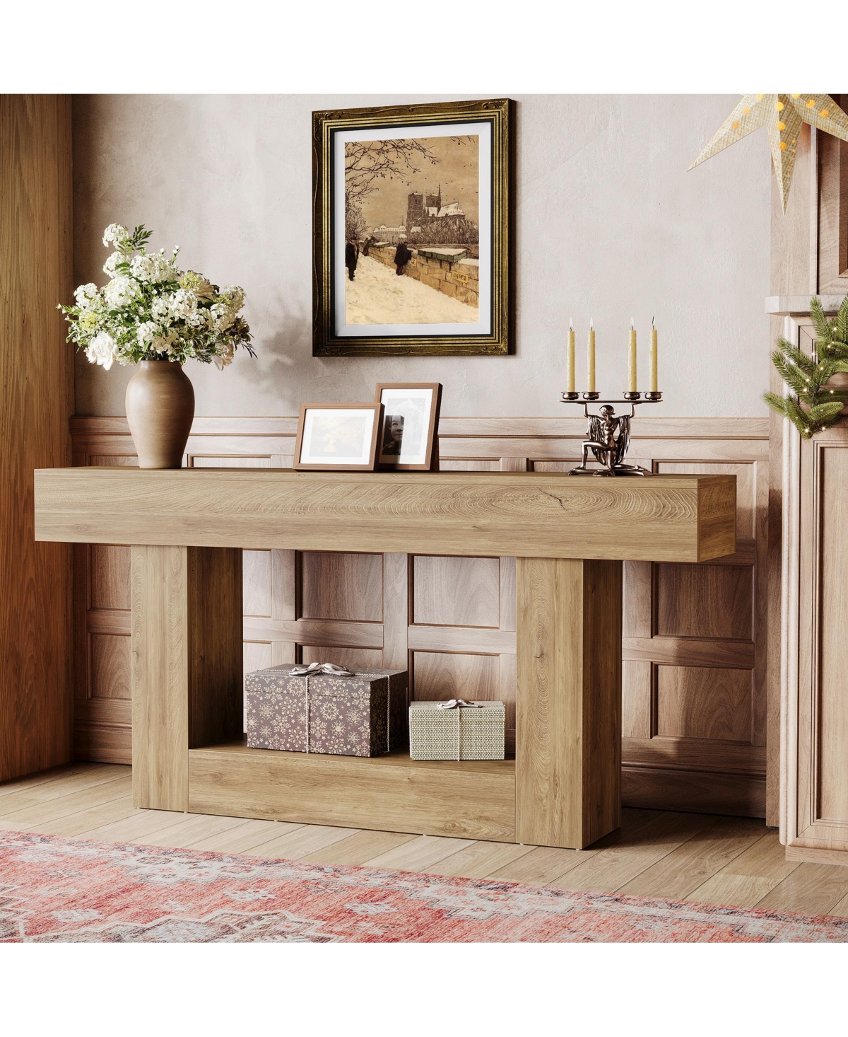 Tribesigns 63" Console Table, Farmhouse 2-Tier Entryway Table with U-Shaped Base