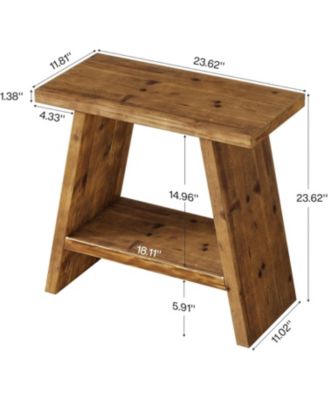Solid Wood End Table Set of 2, Narrow Small Side Table with 2-Tier Storage