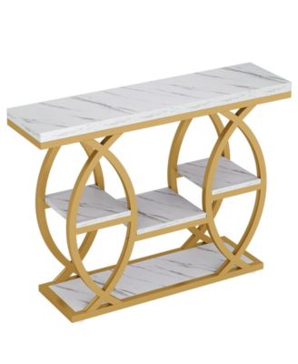 39.4" Console Table, Industrial 4-Tier Sofa Table Entryway Table, Narrow Wood Accent Tables with Metal Frame