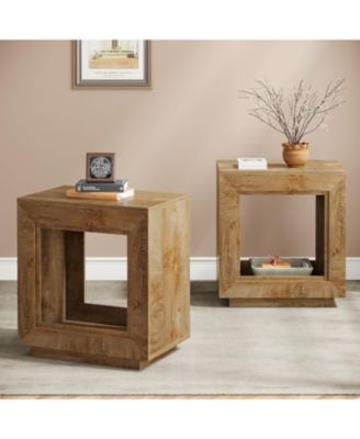 Rustic Wood End Table, 2 Tiered Square Side Table with Storage Shelf, Industrial Sofa Side Table for Living Room, Entrance