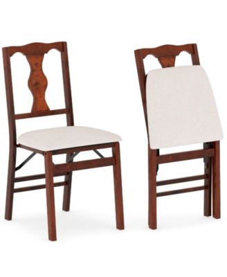 Set of 2 Folding Dining Chairs w/Rubber Wood Frame Soft Padded Seat Cushion