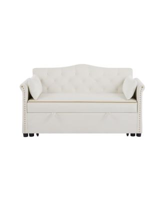 Velvet Pull Out Sofa Bed with Nailhead Arms, Sleeper Sofa with Tufted Back for Small Spaces, Guest Room, Living Room