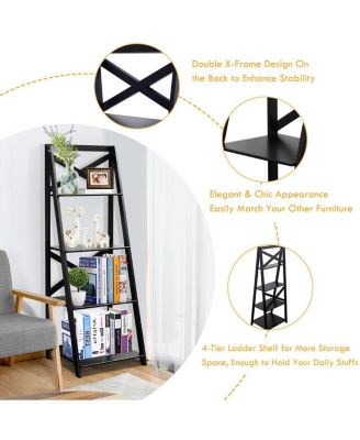 4-Tier Ladder Shelf Bookshelf Bookcase Storage Display Leaning Home Office Decor