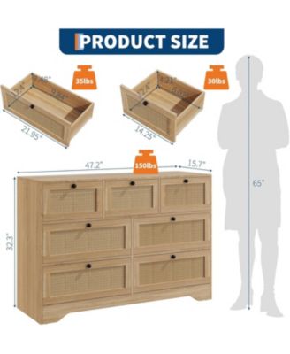 Rattan 7 Drawer Dresser for Bedroom Farmhouse Modern Dressers Chests of Drawers Storage Organizer