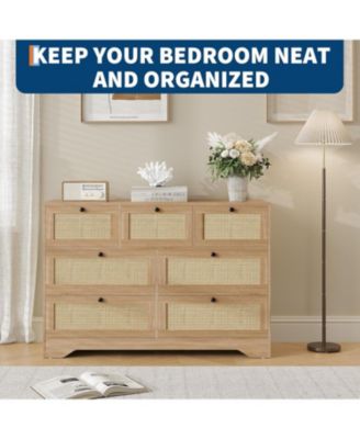 Rattan 7 Drawer Dresser for Bedroom Farmhouse Modern Dressers Chests of Drawers Storage Organizer