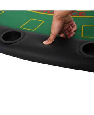 72Inch Foldable Poker Table with Professional Layout and Cup Holders for 7 Players Casino Style Green Felt Blackjack Table for Home Game Rooms
