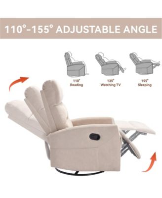 Manual Recliner Chair with Rocker and Swivel in Fabric for Living Room