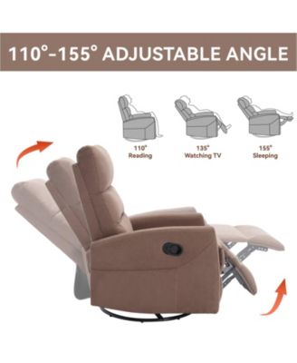 Manual Recliner Chair with Rocker and Swivel in Fabric for Living Room