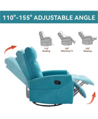 Manual Recliner Chair with Rocker and Swivel in Fabric for Living Room