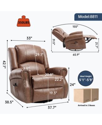 Faux Leather Recliner Chair Rocker Swivel Chair Manual Recliner with Heat & Massage