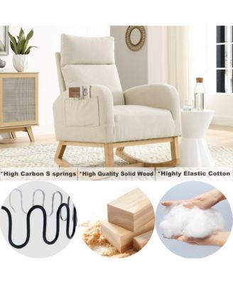 27.6" W Modern Accent High Backrest Living Room Lounge Arm Rocking Chair, Two Side Pocket