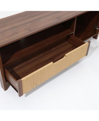 Walnut Finish MDF Wood with Rope Front TV Console with Storage