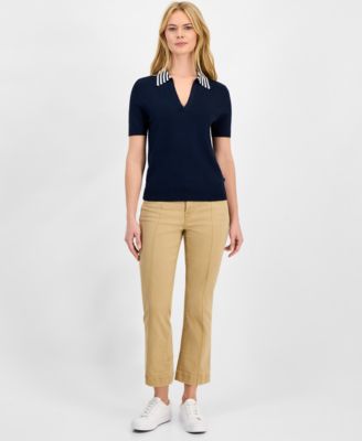 Women's Striped Johnny-Collar Sweater