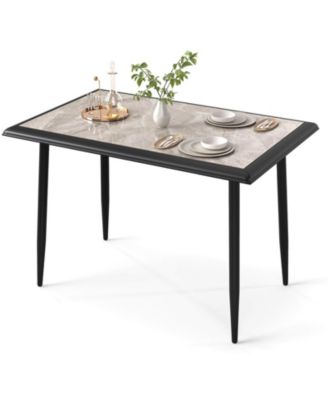 44" Rectangular Kitchen Table with Metal Frame Faux Marble Tabletop Dining Table