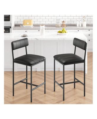 Bar Stools Set Of 2, Counter Height Bar Stools With Footrest, PU Leather Kitchen Barstools, Bar Chairs For Kitchen Island