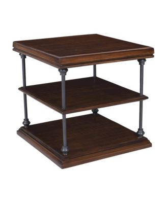 Larson Modern Industrial Square Solid Wood End Table with Storage Shelves