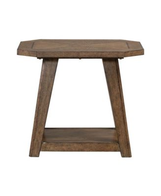 Carolina Park Octagonal End Table for Living Room - Amber Brown Oak