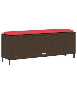 Patio Bench with Cushion Brown 43.3"x11.8"x15.9" Poly Rattan