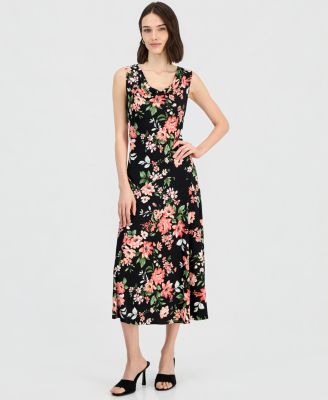 Women's Draped Cowlneck Sleeveless Midi Dress