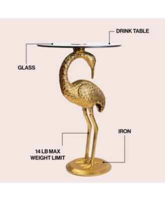 Blanche 25" Classic Mid-Century Glass Top Flamingo End Table