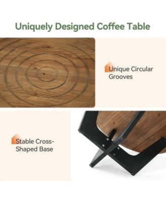 Round Solid Wood Coffee Table, Farmhouse 31.5" Small Center Tea Table with Ring Groove