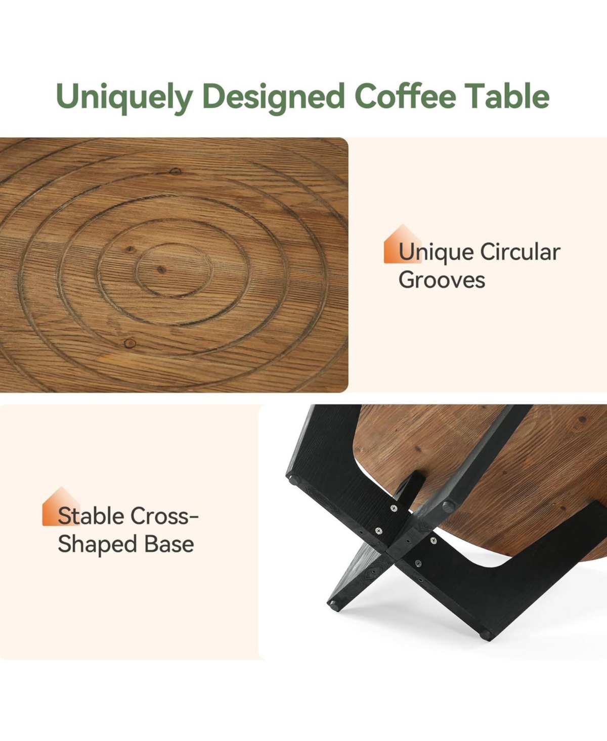 Tribesigns Round Solid Wood Coffee Table, Farmhouse 31.5" Small Center Tea Table with Ring Groove