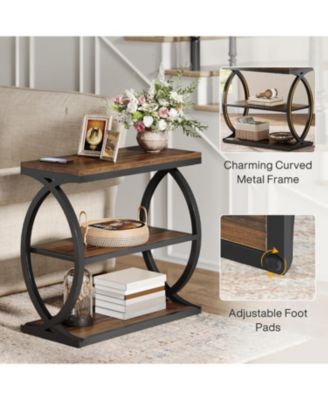 End Table, Narrow 3-Tier End Table for Living Room, Industrial Wooden Side Table with Metal Frame