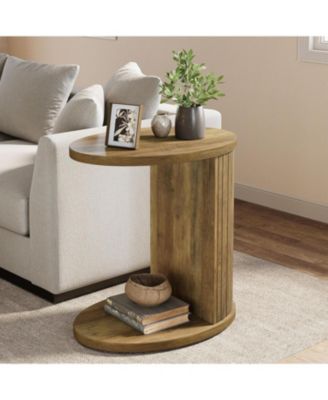 C-Shaped End Table for Couch, 2-Tier Side Table with Storage Shelf, C Table for Sofa