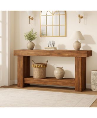 63" Long Console Table for Entryway, Wood Farmhouse Console Table for Living Room, 2-Tier Large Table with Storage, Wooden Entryway Entry Table